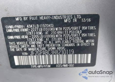 2017 Subaru Crosstrek 2.0I Premium z USA, uszkodzony, nr VIN JF2GPABC3H8230119